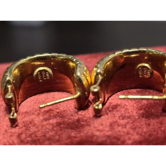 18K Solid Yellow Gold Omega Clip Back Post Hoop Earrings READ DESCRIPTION!! - Picture 4 of 16